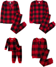 Family Matching, Plaid Waffle 2 Piece Pajama Sets