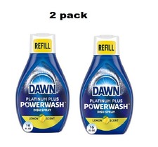  2 Pack Dawn Platinum Power Wash Dish Spray, Dish Soap, Lemon Refill, 16 fl oz