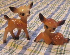 2 Vintage 1950s Kitsch MCM Celluloid Deer  Fawn Early Plastic Deer Hong Kong