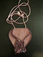 Handmade Hand Beaded Soft Pink Suede Amulet Medicine Bag Pouch 4 1/2  W, 5  L