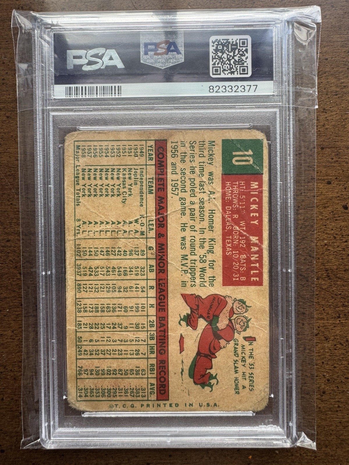 Mickey Mantle 1959 Topps #10 - PSA 1 - Sweet Card!  view 2