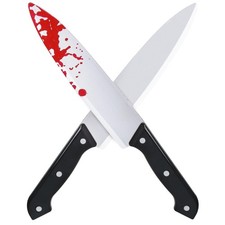 FloraSea 2Pcs Halloween Fake Knife Prop, 12 Inch Plastic 12 inches, Sliver