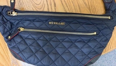 MZ Wallace Navy Quilted Nylon Leather Trim Belt Bag Fanny Bag Chest Bag