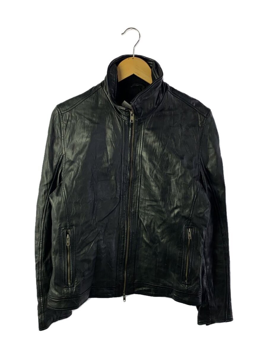 Liugoo Lamb Leather Riders Jacket with Stand Collar in Sheepskin Size L