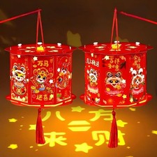 2PCS Chinese New Year Handheld Red Lanterns DIY for Festival Traditional Chin...