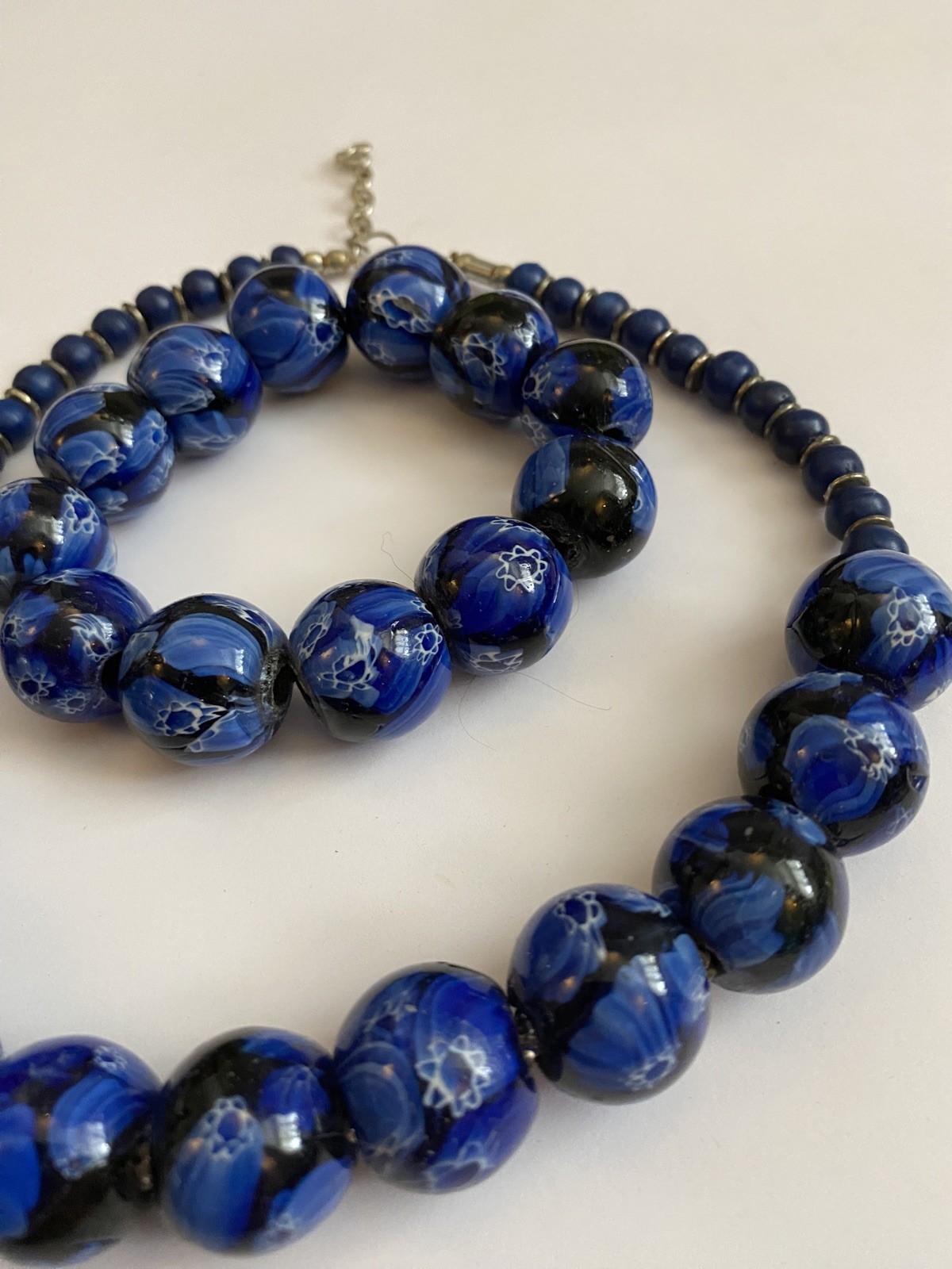 Statement Blue Chunky Patterned Bead Necklace And… - image 4