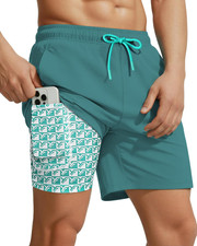 7 Inch Men Swim Trunks with Compression Liner Quick Dry Drawstring Male Swimtrun