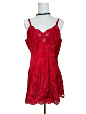 Victorias Secret Gold Label Slip Dress Nightgown Size L Red Lace Feminine