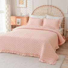 Bedding Set Ultrasonic Quilt Sets with Ruffled Edges All Season Twin 80"x90" 