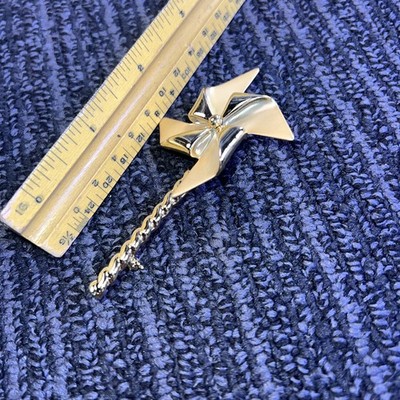 Fidget Spinner Pin Broach Vintage AJC Signed Gold Tone Spinning Pinwheel Spinner