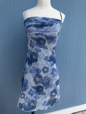 Womens Bodycon Blue Floral S Stretch Summer Dress | Spaghetti Strap | New