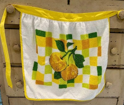 How Do You Like Them Apples Vintage Terrycloth 1970's Half Apron Yellow Green