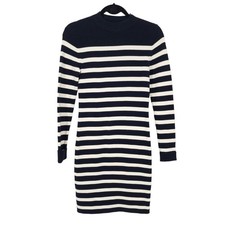 Everlane Navy White Striped Long Sleeve Zip Shoulder Sweater Dress Size Medium