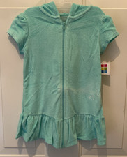 Healthtex Girls 5t Aqua Mint Swimsuit Cover Up Zip Hooded Dress IMPERFECT