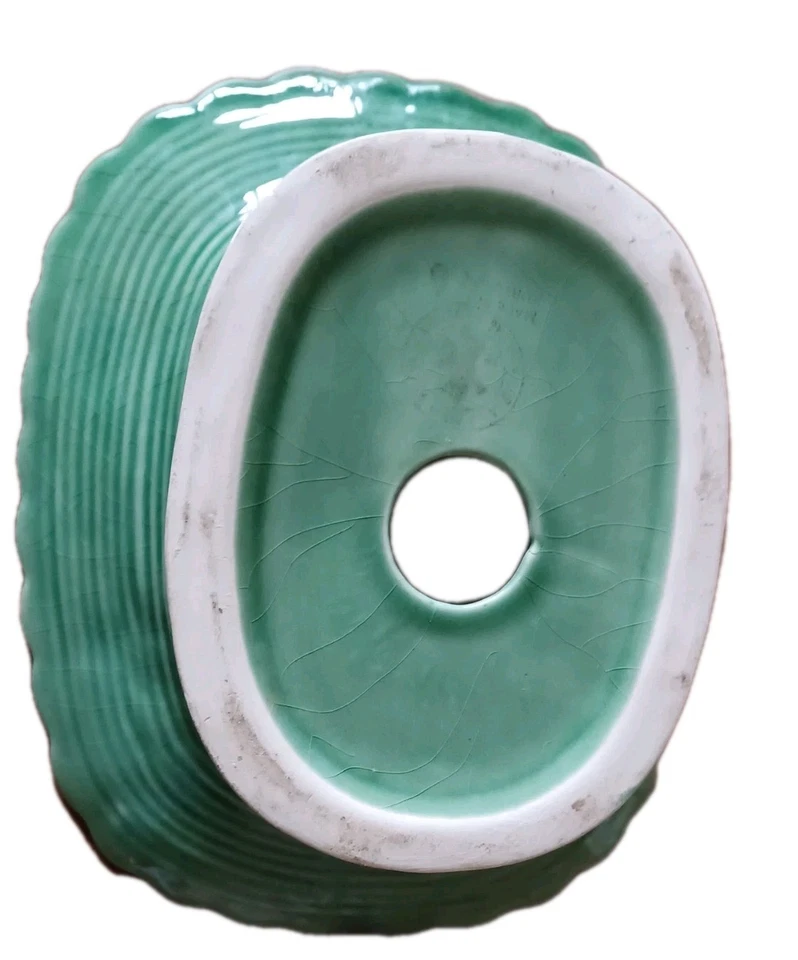 Vintage Comport Green Majolica Style Pedestal Dish Pottery, Portugal. #489 - Image 4 of 4