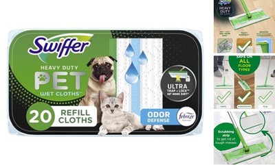  Sweeper Pet Heavy Duty Multi-Surface Wet Cloth Refills for Floor Mopping and 