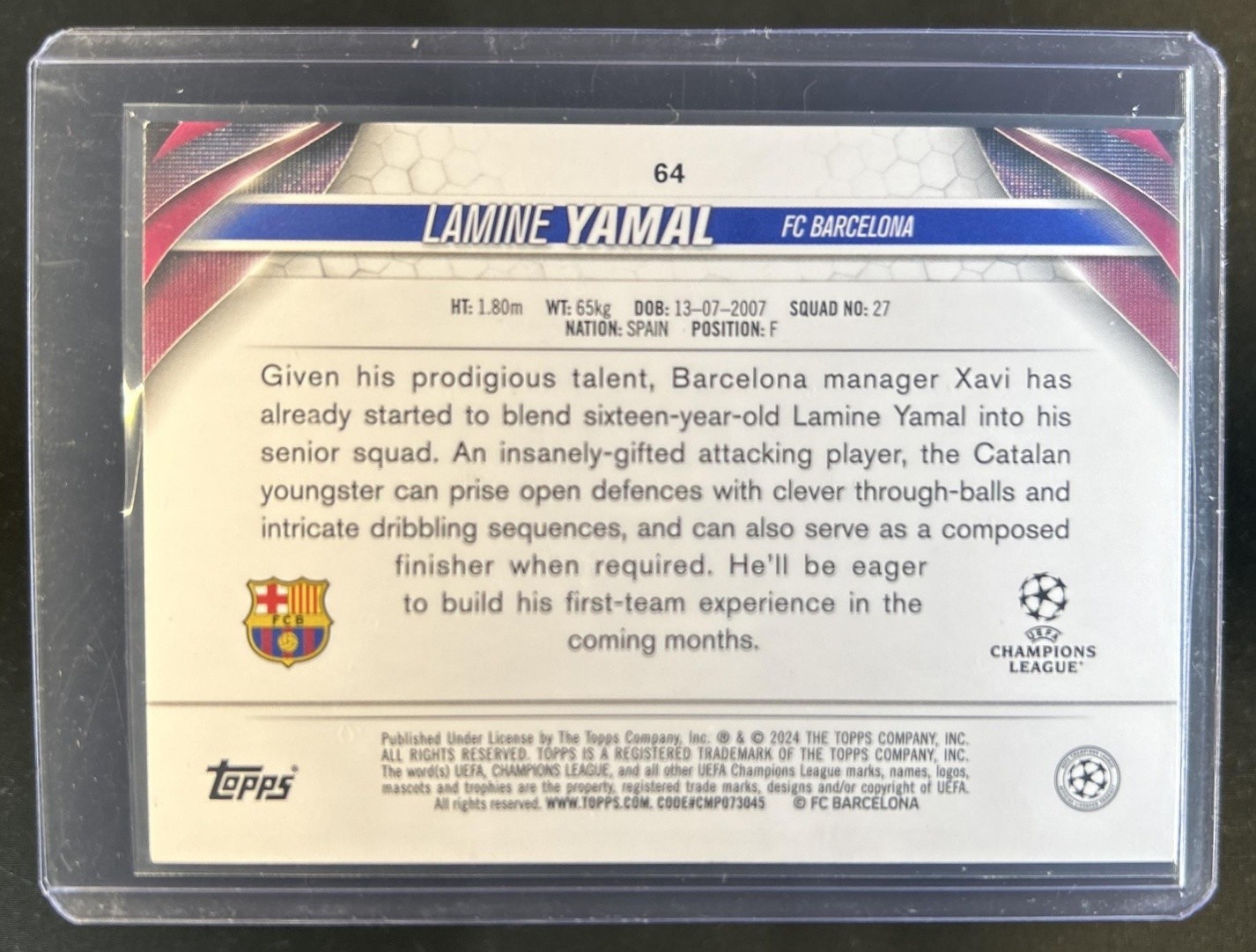 2023-24 Topps UEFA Jade Edition Lamine Yamal RC Rookie #64 Barcelona view 2