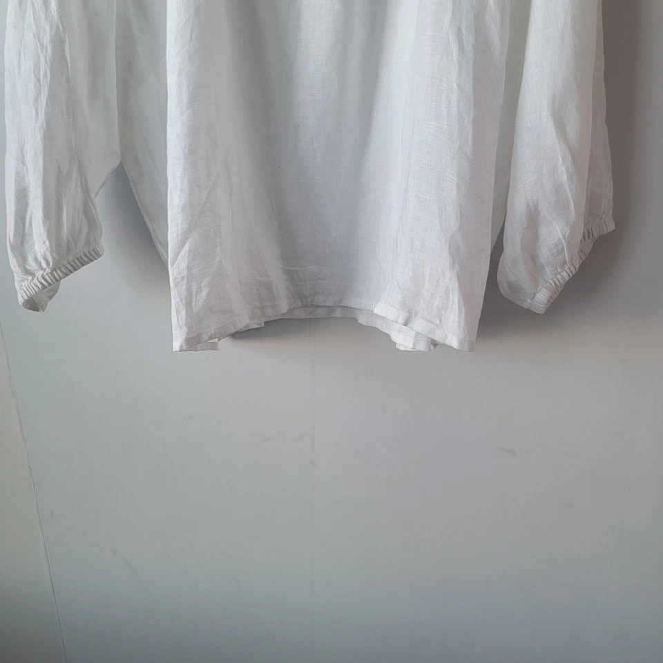 Blusa Lands End feminina 100% linho gola quadrada tamanho 3x mangas 3/4 com punhos elásticos - Imagem 4 de 4