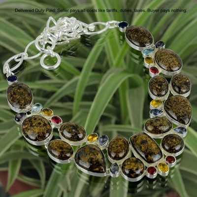 Natural Bronzite Citrine Sterling Silver Ethnic Chain Birthday Necklace Jewelry