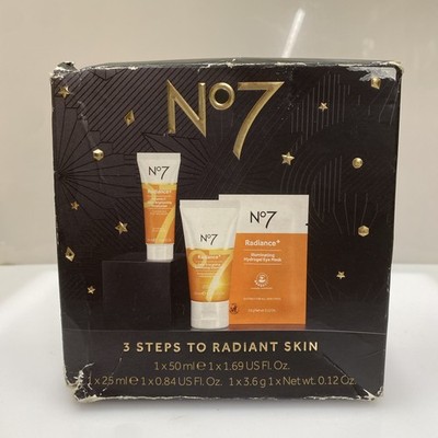 No7 3 Steps To Radiant Skincare Set Moisturizer Cleanser Eye Mask - Damage Box