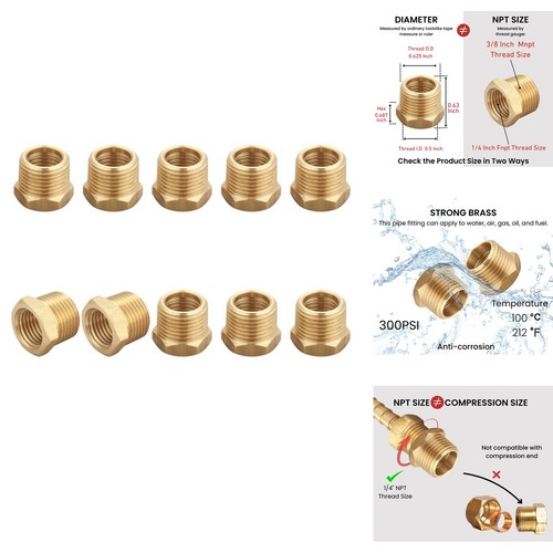 T TANYA HARDWARE 3/8" Male x 1/4" Female Hex Bushing NPT Brass