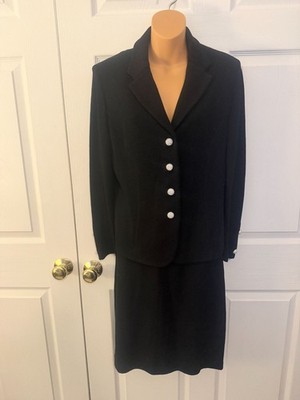 St John Basics Women's Black Knit Dress Suit Rhinestone Buttons Jacket and Skirt