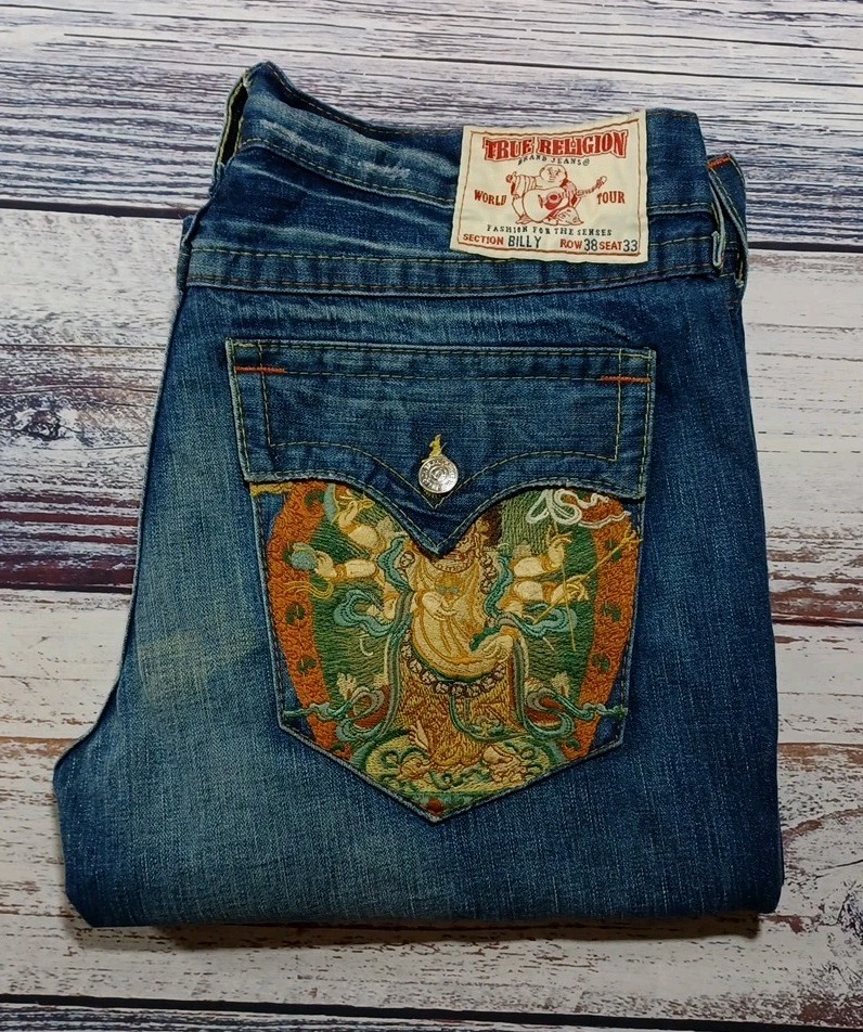 TRUE RELIGION BILLY SZ 38 (40W×34) EMBROIDERED BUDDHA POCKET VTG