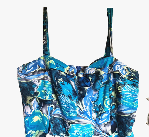 M&CO BLUE FLORAL 100% COTTON SKATER SUN DRESS UK20 POCKETS STRAPPY - Picture 2 of 8