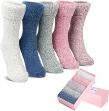 5 Pairs Fuzzy Soft Cozy Comfortable Socks for Women, 5-9, Solid Color a