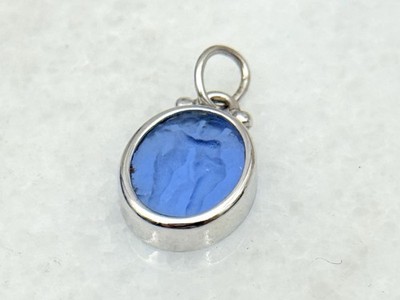 Vintage 14K Weißgold blau venezianisches Glas Intaglio Amulett Anhänger