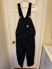 Carhartt Bib Overalls Relaxed Fit Duck Canvas Double Knee R01-M Navy 38 X 30