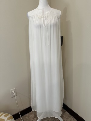 Zara Basic  Maxi White Dress S Chiffon Slip Overlay
