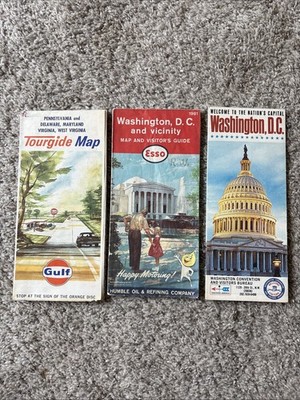 Vtg Lot Of 3 Washington, DC Road Maps & Visitors Guide 1960 s