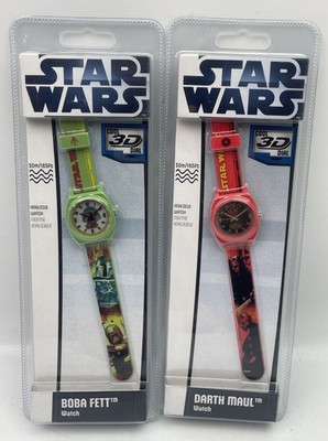 NEW 2012 STAR WARS Boba Fett & Darth Maul Analogue Watch Lot 3D Dial Clone Wars