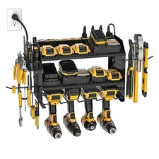 Upgraded Power Tool Storage Wall Mount with Power Strip for Easy Installatio