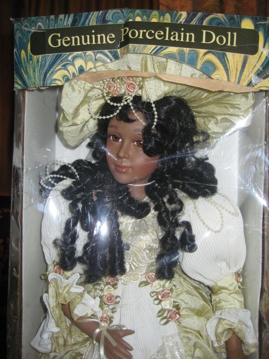 Vintage African American Porcelain Doll in Original Packaging