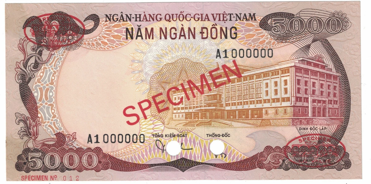 ベトナム 5000ドン SPECIMEN 1975年 5000 ドン 1975 標本 南ベトナム - 国立銀行 PMG ジェム 新品 64