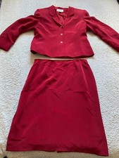 Kasper A.S.L. Women 2PC Long Sleeve Blazer Skirt Set Red Petites 10P UK 14P
