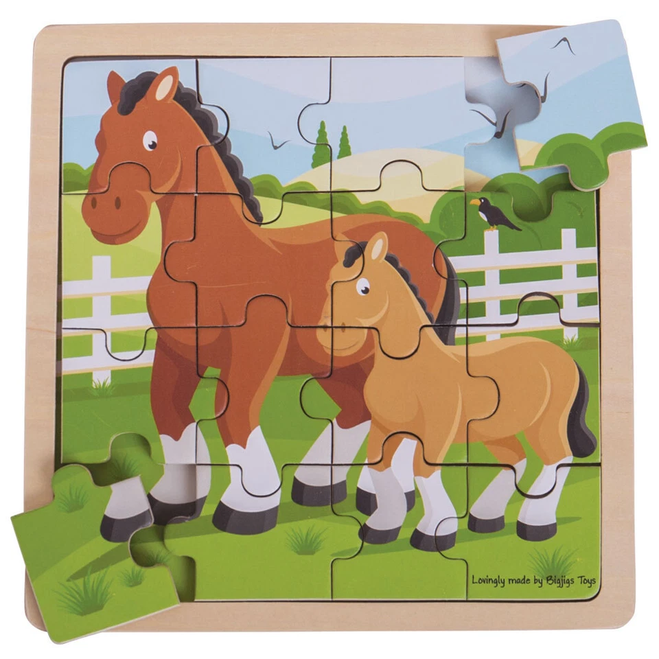 Bigjigs Toys Wooden Chunky Educational Horse & Foal Jigsaw Puzzle Children's - Image 2 of 2