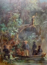 Expedition on a River in the Tropical Jungle of Africa, Oil Study, 19th century