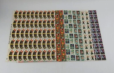  Vintage Christmas Seals Stamps 1950s 60s 6 Full Sheets Lot Santa Dove Children - Image 1 of 4