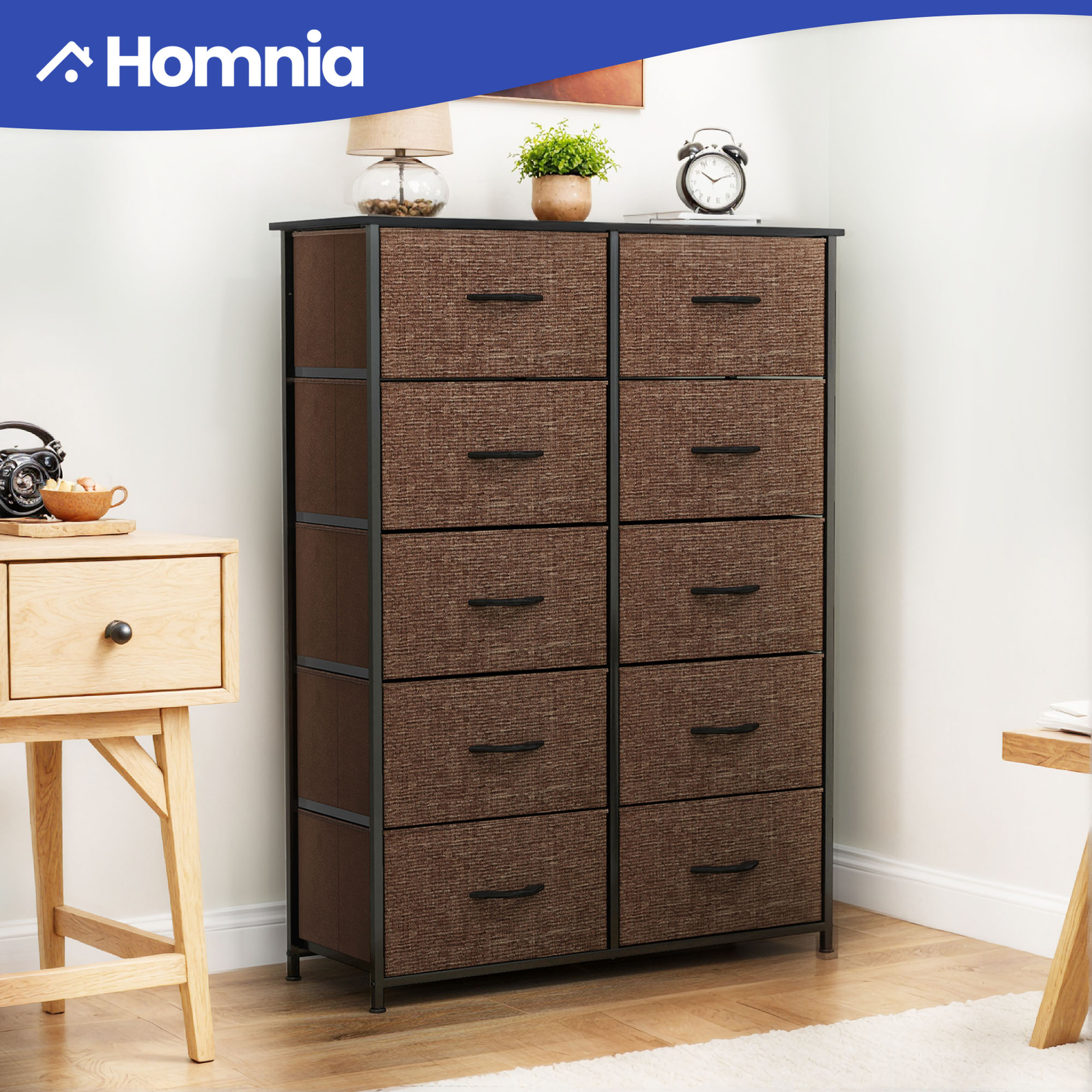 Chest of 10 Brown Drawers Fabric Dresser Storage Organizer Bedroom Cabinet unit
