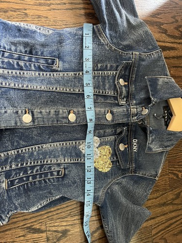 DKNY Girls Sequin Denim Logo Jacket Snap Closure Size L (12) blue - Picture 6 of 7