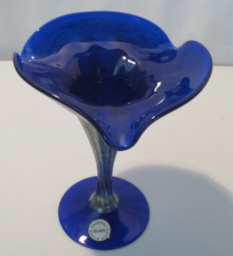 RARE Original Czech silver glass art vase in cobalt blue signed 