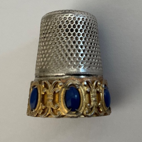 Silver Blue Stone Cabochon Sewing Thimble.