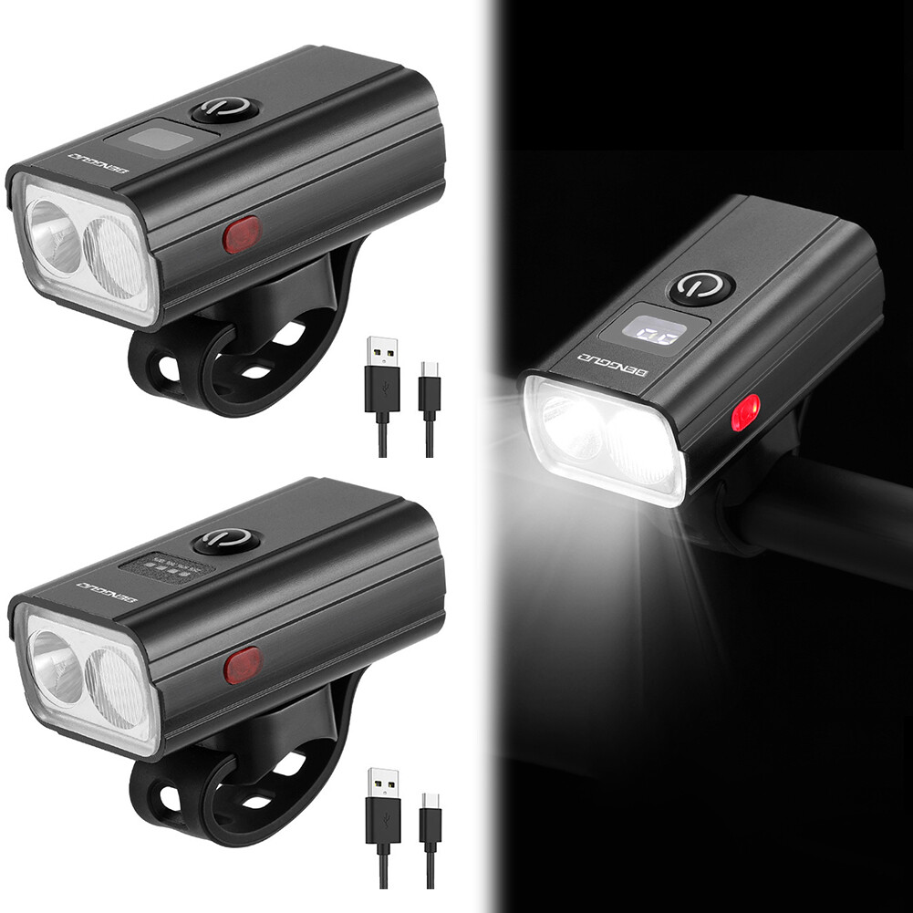Rechargeable MTB Headlight 6 Gears LED Bicycle Flashlight Type-C Digital Display