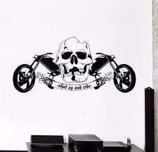 Vinyl Wall Decal Cool Skull Motorcycle Speed Biker Driver Garage Sticker 658ig