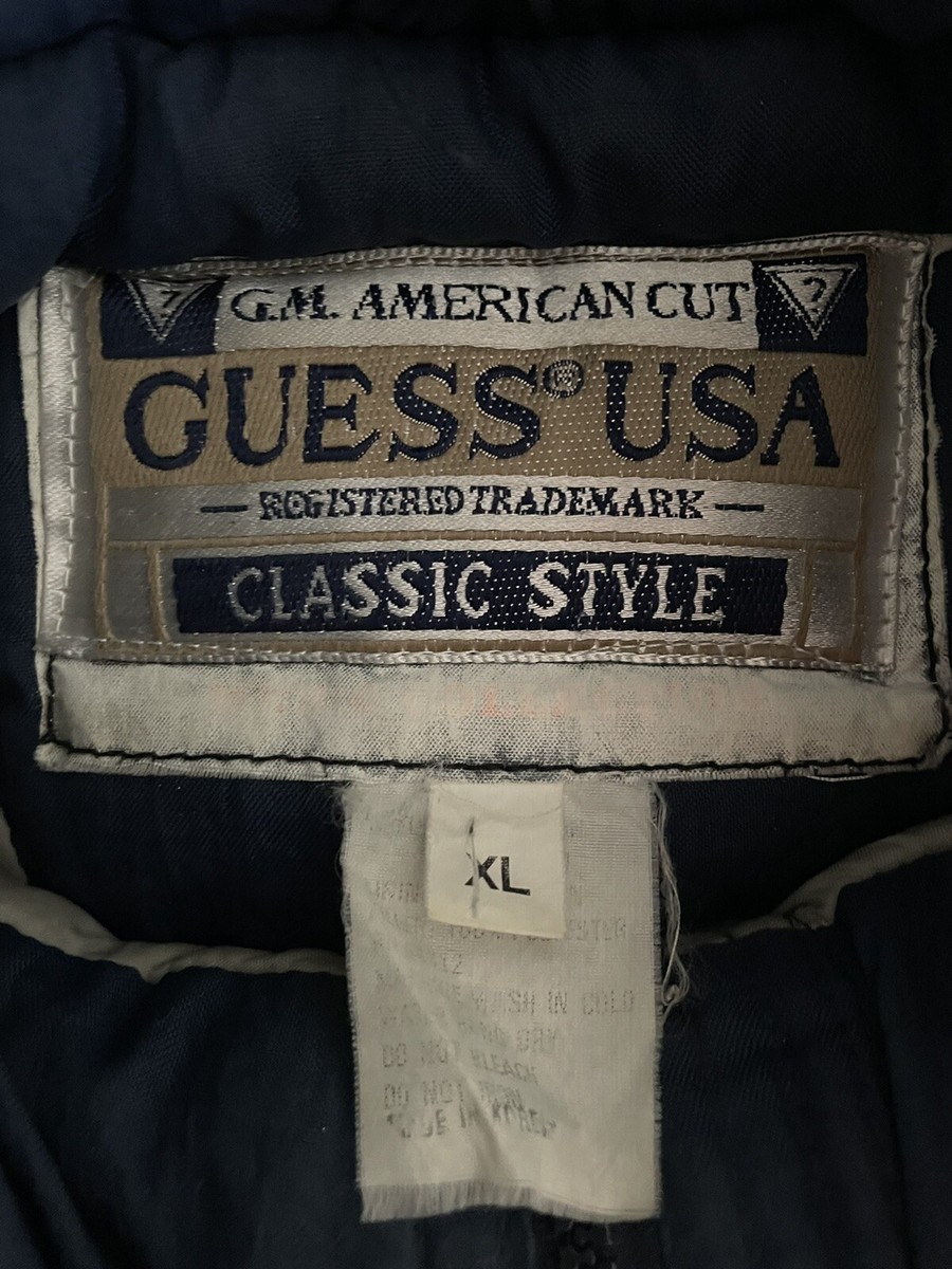 VTG 90s Guess USA Mens Size XL Blue Gray Nylon Full Zip