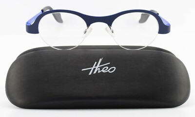 THEO BELGIUM Brille Modell Canino 2 374 Pure Titanium Halbrand Blau c2014 + Etui