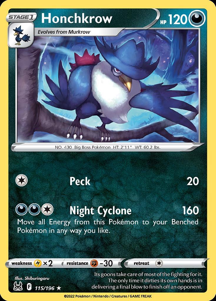 Pokemon Honchkrow (115/217) Lost Origin LP REVERSE HOLO
